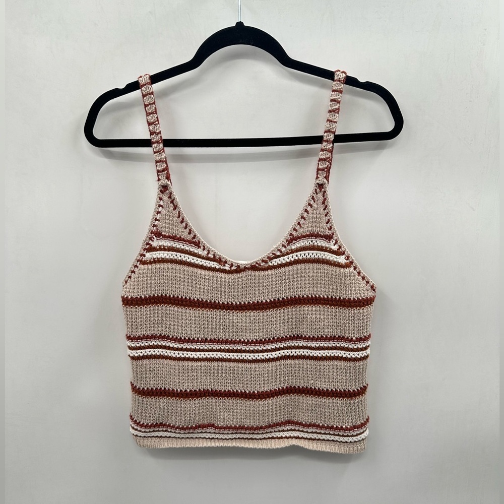 AMERICAN EAGLE Stripe cable knit spaghetti strap crop cotton shabby chic top XL
